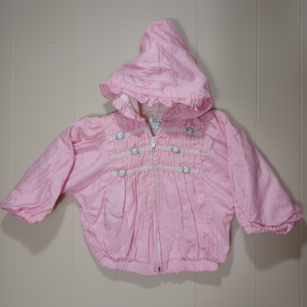 Vintage Tiny Tots Baby Girl Pink Hood Zip Jacket 24 Months